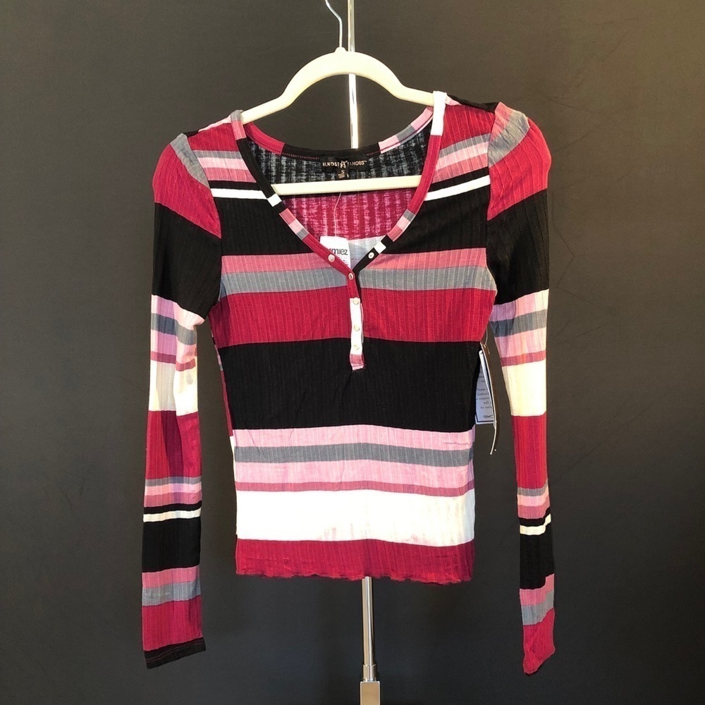 SANDRA Rib Stripe Henley Wine